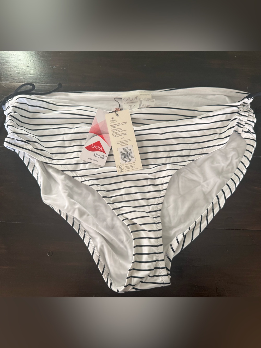 Striped White & Black Swim Bottoms NWT Calia size XL